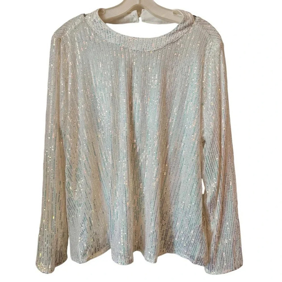 NWT Women’s Sequined Long Sleeve Scoop Neck Blouse - Picture 6 of 8